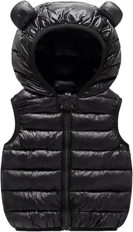 Kids Boys Girls Winter Warm Down Padded Vest Hooded Zipper Sleeveless Jacket aistcoat Outwear (Black, 18-24 Months)