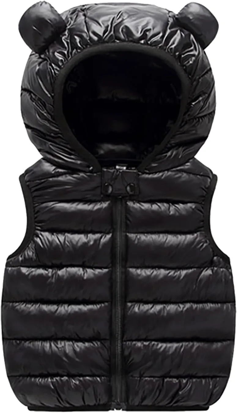 Kids Boys Girls Winter Warm Down Padded Vest Hooded Zipper Sleeveless Jacket aistcoat Outwear (Black, 18-24 Months)