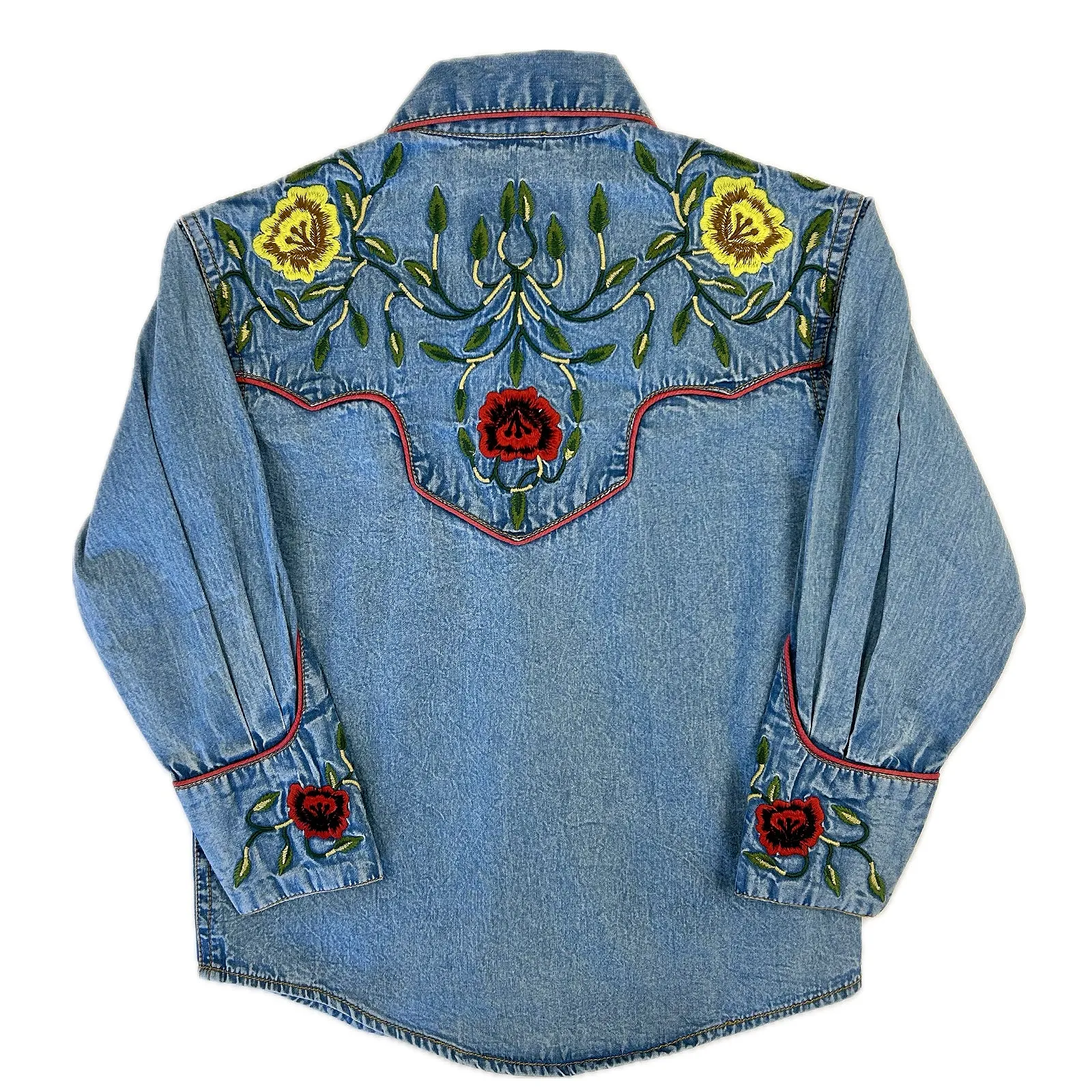 Kid's Vintage Floral Embroidery Denim Western Shirt