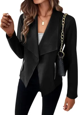 KIRUNDO Womens Fashion Faux Suede Jacket 2024 Fall Winter Casual Long Sleeve Open Front Bomber Cropped Coat Outerwear