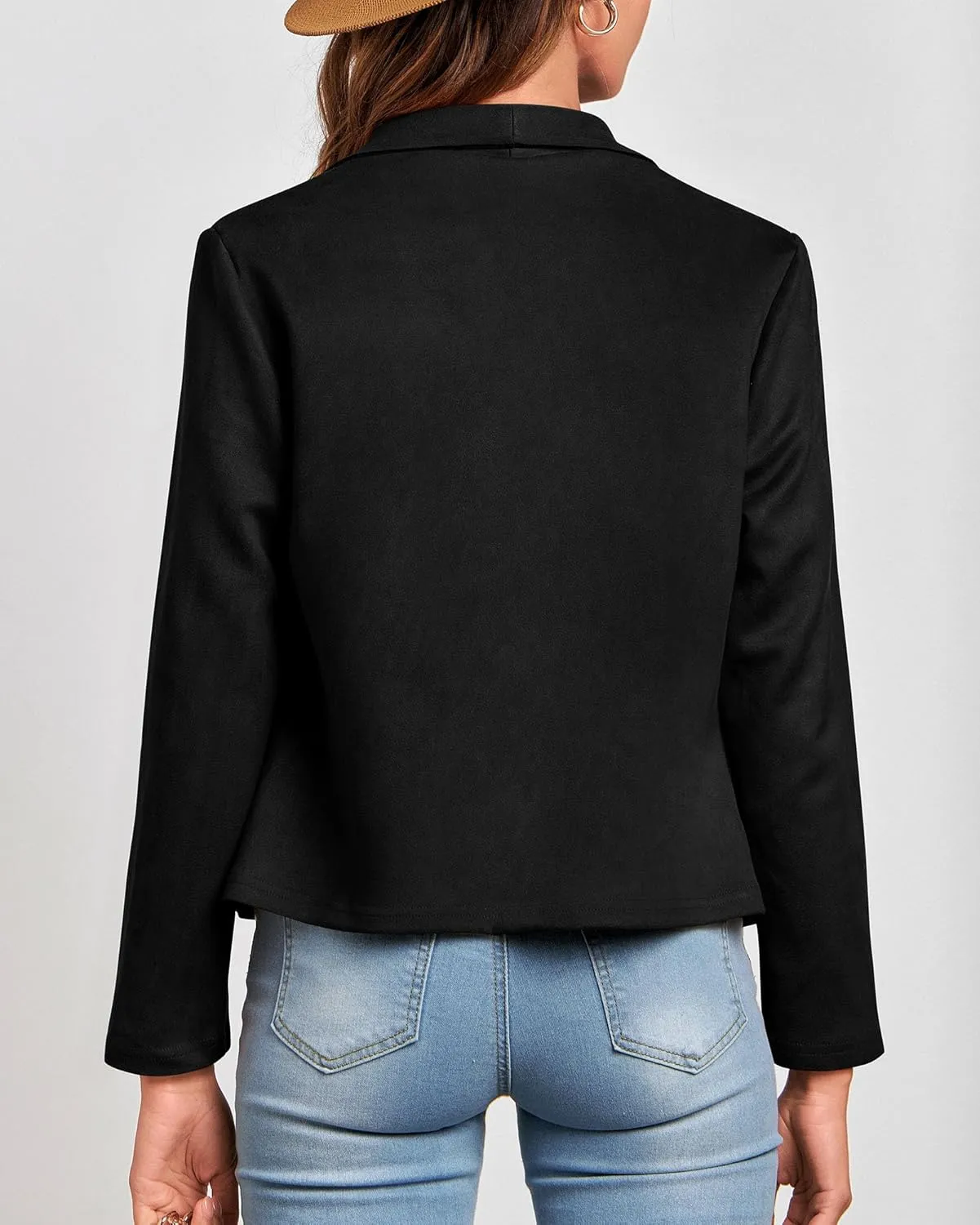 KIRUNDO Womens Fashion Faux Suede Jacket 2024 Fall Winter Casual Long Sleeve Open Front Bomber Cropped Coat Outerwear