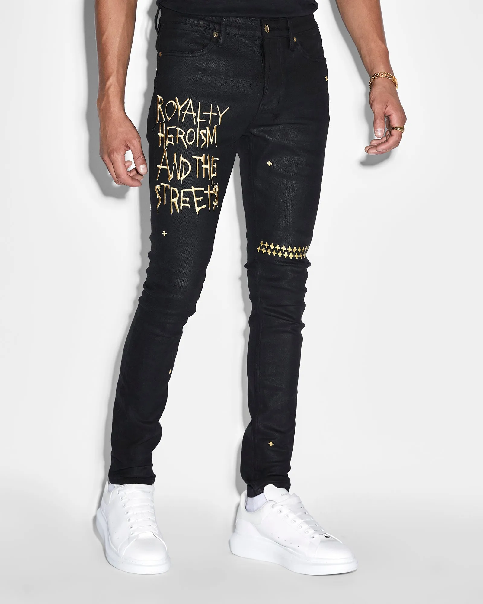Optimized Title: KSUBI 23 Van Winkle Slim-Fit Jeans in Jet Black Wax Finish