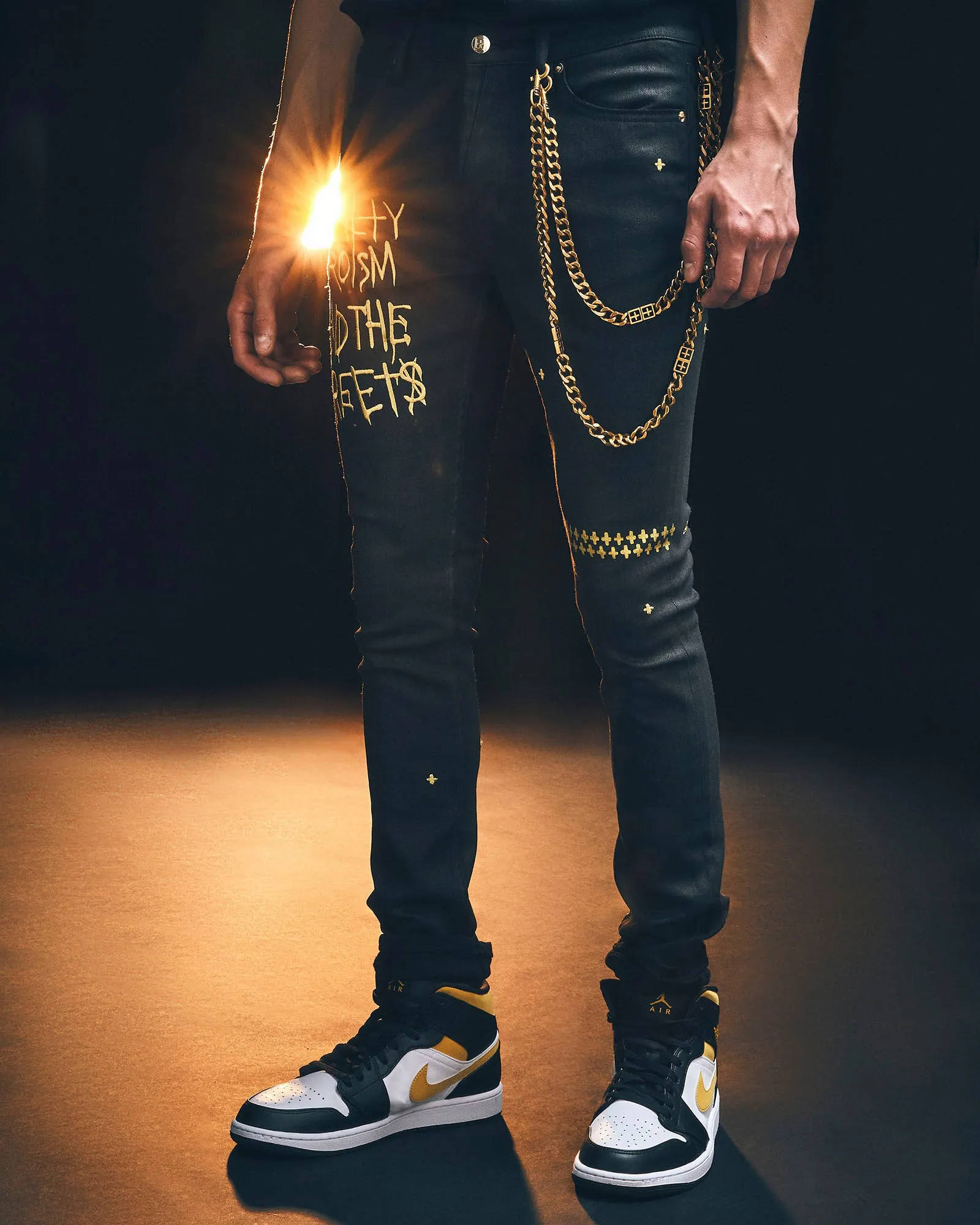 Optimized Title: KSUBI 23 Van Winkle Slim-Fit Jeans in Jet Black Wax Finish