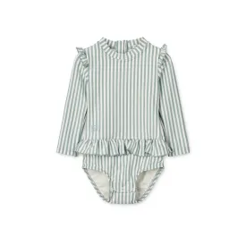 Liewood Baby Sille Long-Sleeve Seersucker Swimsuit - Sea Blue & White Stripe