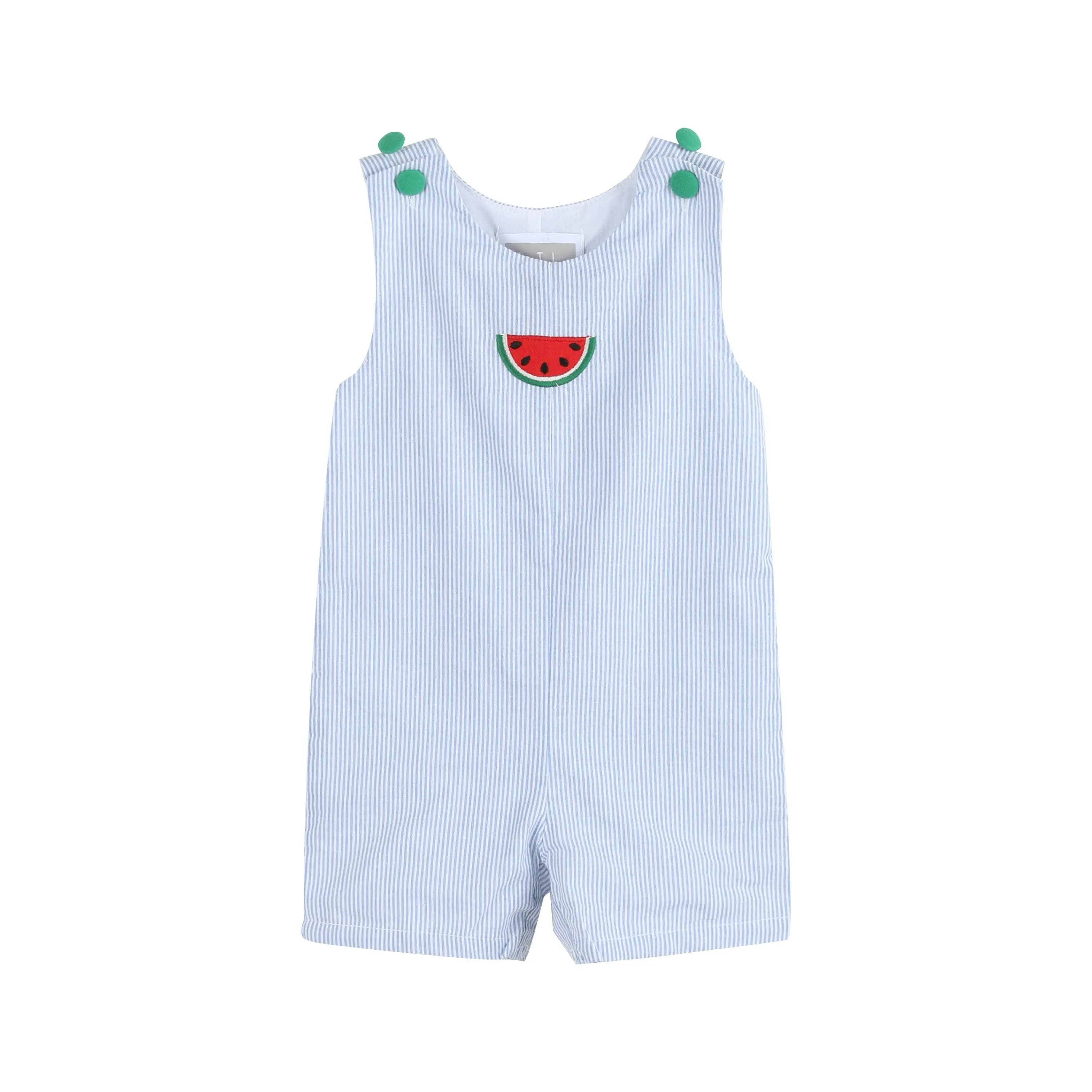 Lil Cactus - Light Blue Seersucker Watermelon Shortalls