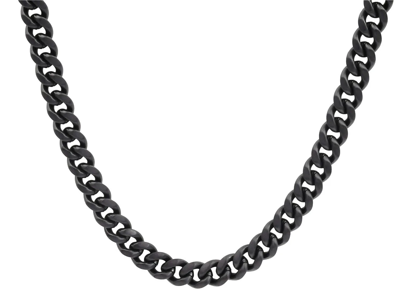 Mens 8mm Black Stainless Steel Cuban Link Chain Necklace With Box Clasp