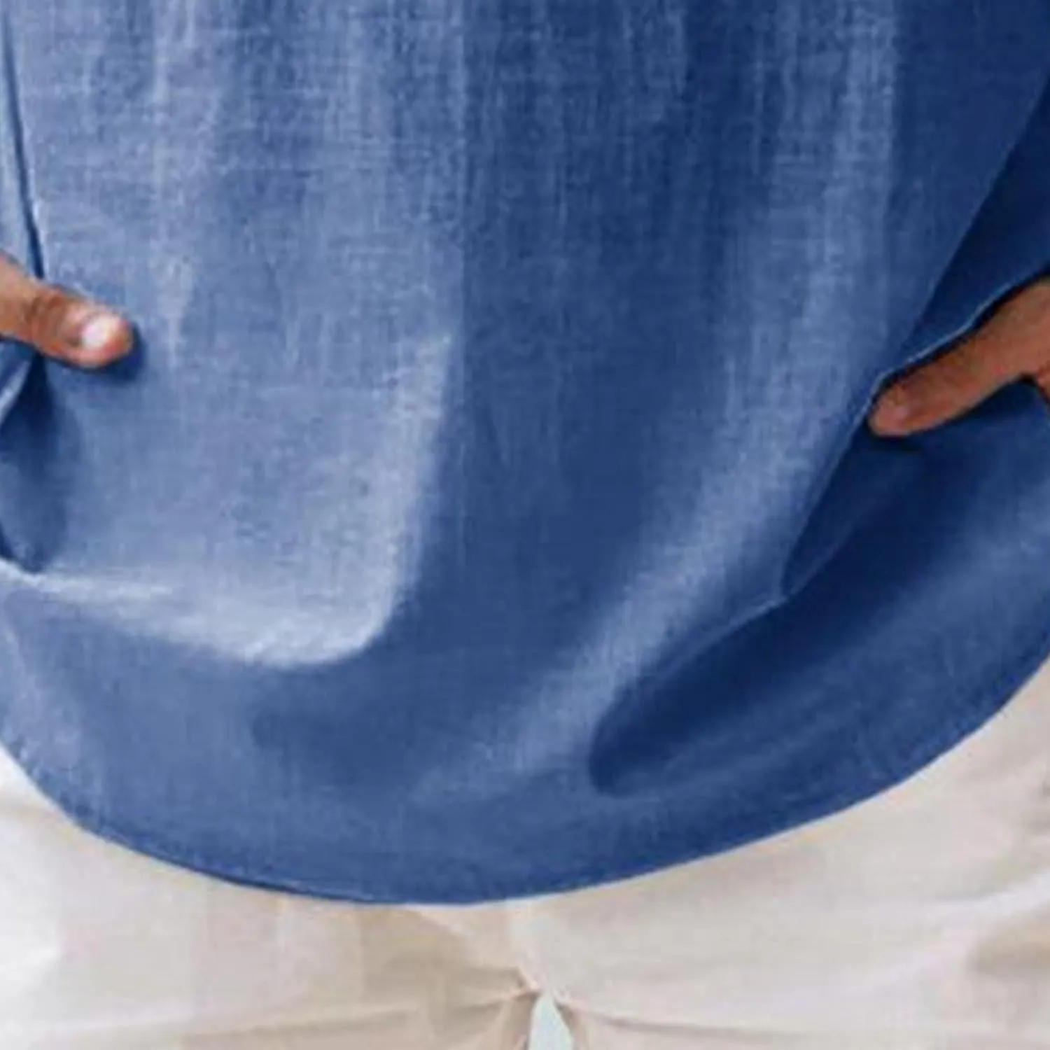 Men's Band Collar Roll Long-Sleeved Cotton Top Beach Shirt Hawaii Hippie Button Down T-Shirts Henley Dress Blouse