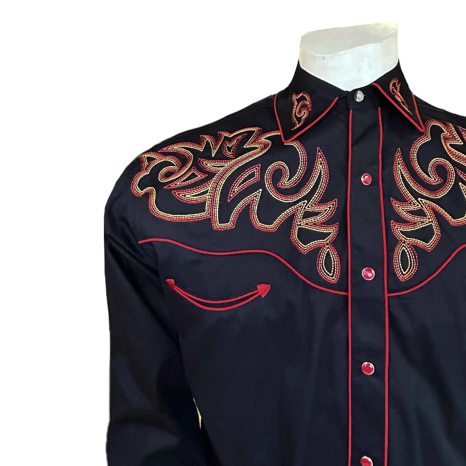Men's Boot Top Embroidered Western Shirt in Black