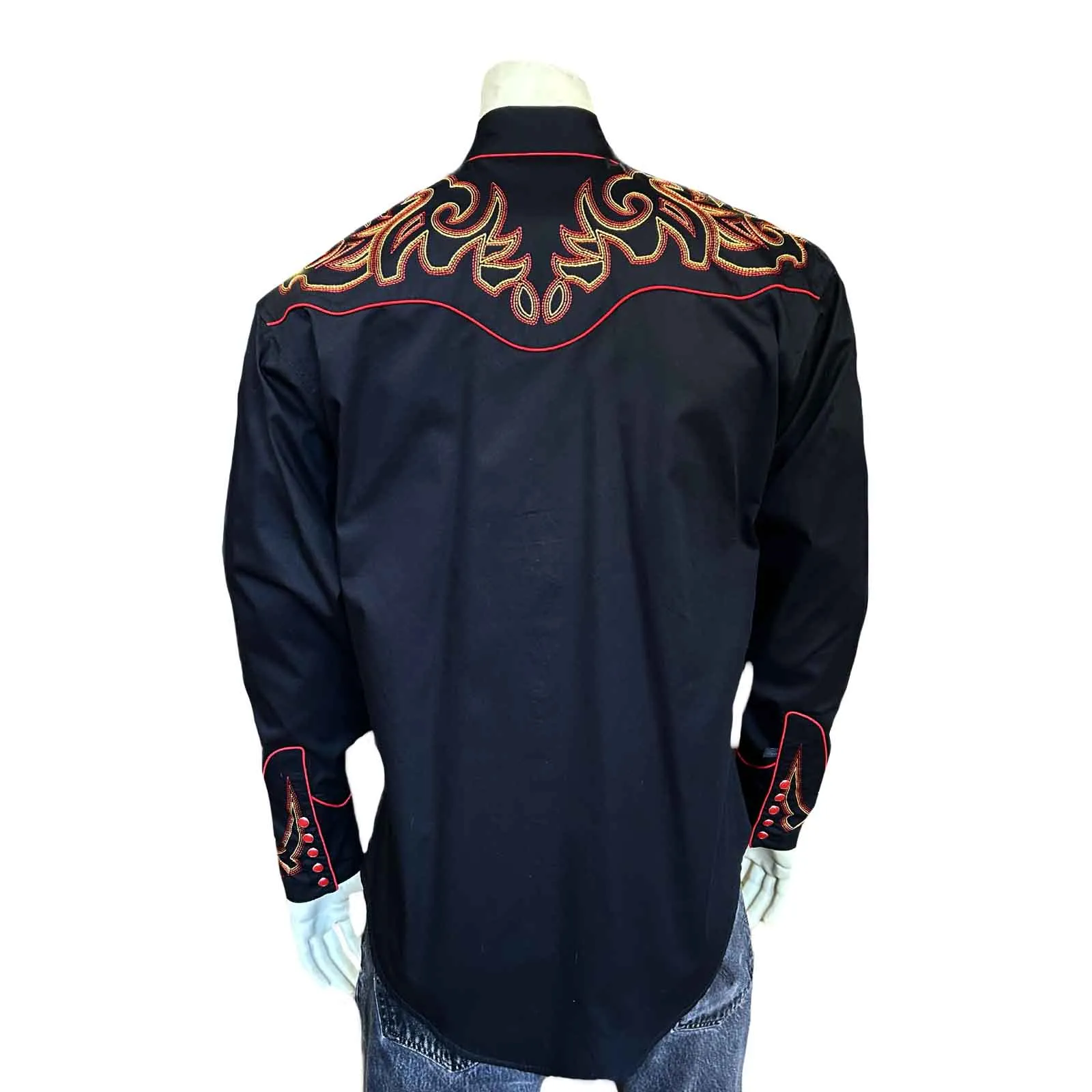 Men's Boot Top Embroidered Western Shirt in Black