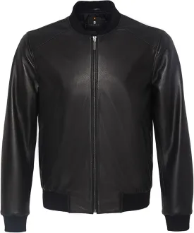Men's Leather Bomber Jacket - Genuine Lambskin Leather Jacket for Men - Black