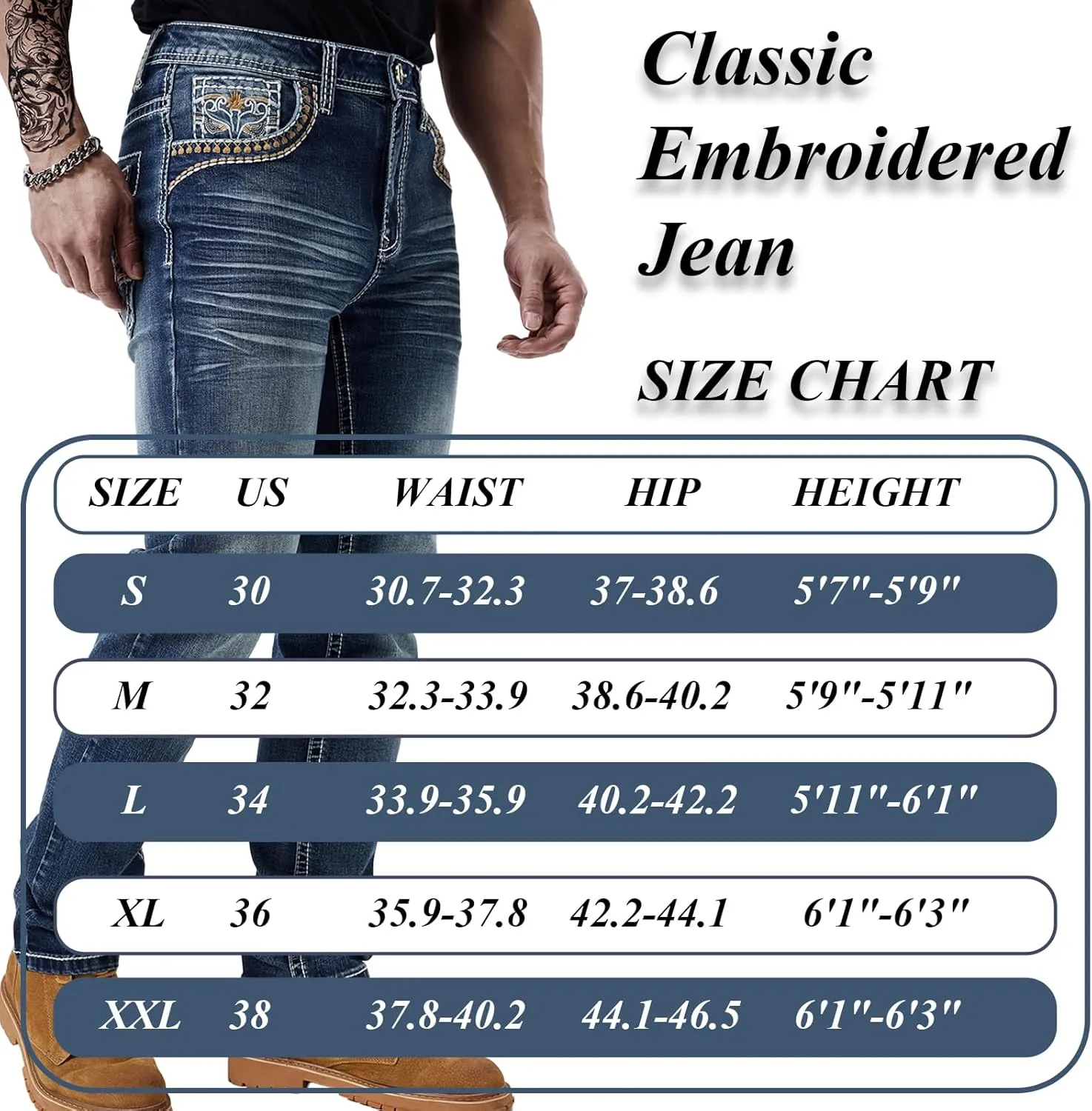 Men's Relaxed Straight Fit Jeans with Comfort Flex Classic Pants for Men Straight Leg Casual Embroidered Jeans