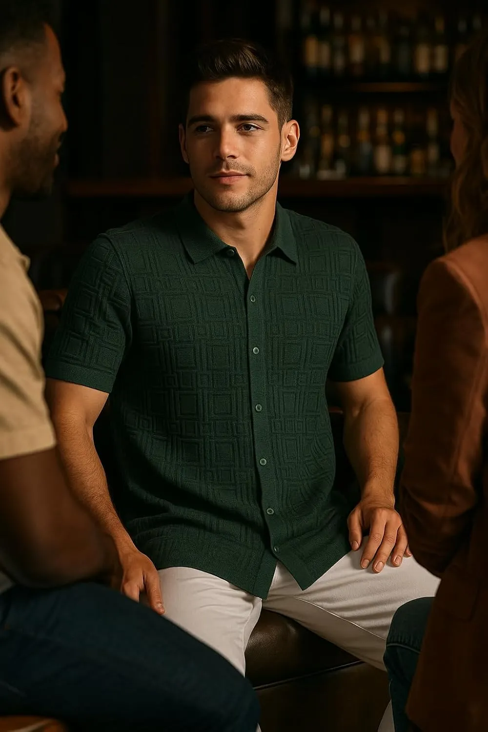 Mens Short Sleeve Knit Sports Shirt - Modern Polo Vintage Classics: Multi Stripes