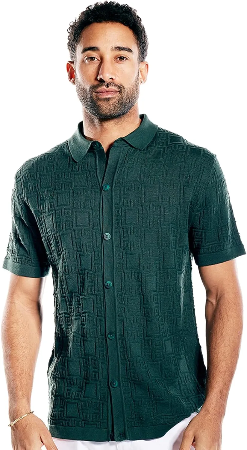 Mens Short Sleeve Knit Sports Shirt - Modern Polo Vintage Classics: Multi Stripes