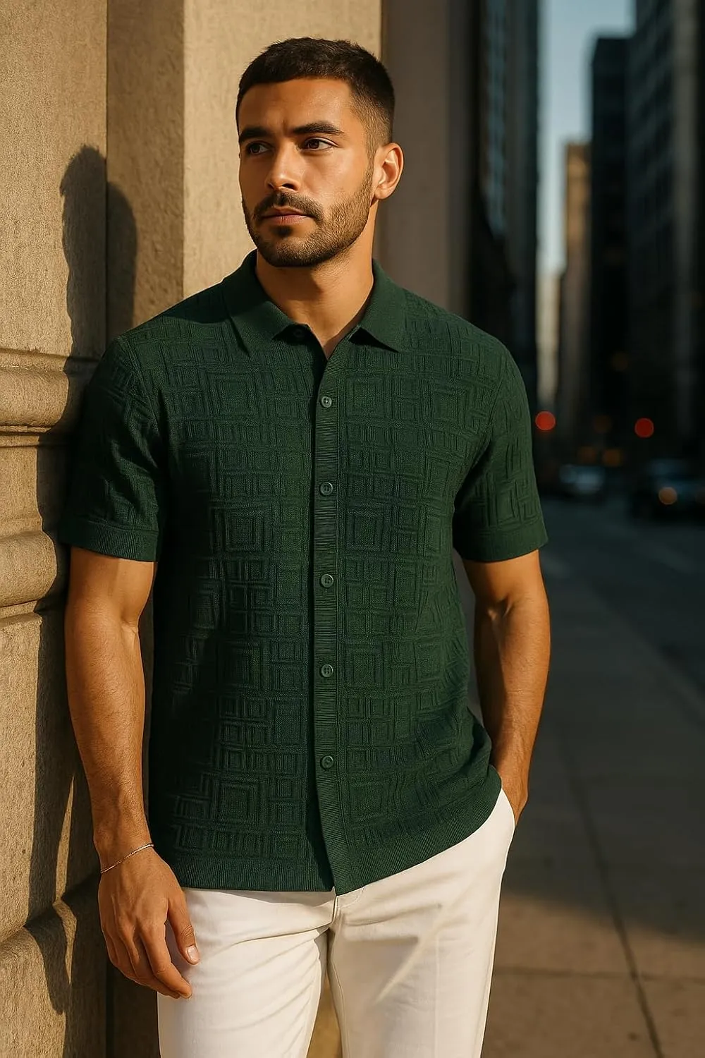 Mens Short Sleeve Knit Sports Shirt - Modern Polo Vintage Classics: Multi Stripes