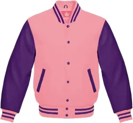 Men's Varsity Baseball Letterman Bomber Jacket Wool & Purple Genuine Leather Sleeves
