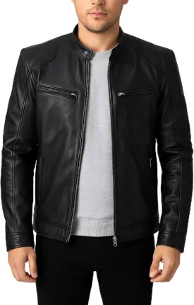 MEN'S VINTAGE REAL BLACK MOTORCYCLE JACKETS - Brown Genuine Lambskin Leather Biker Jacket for Men
