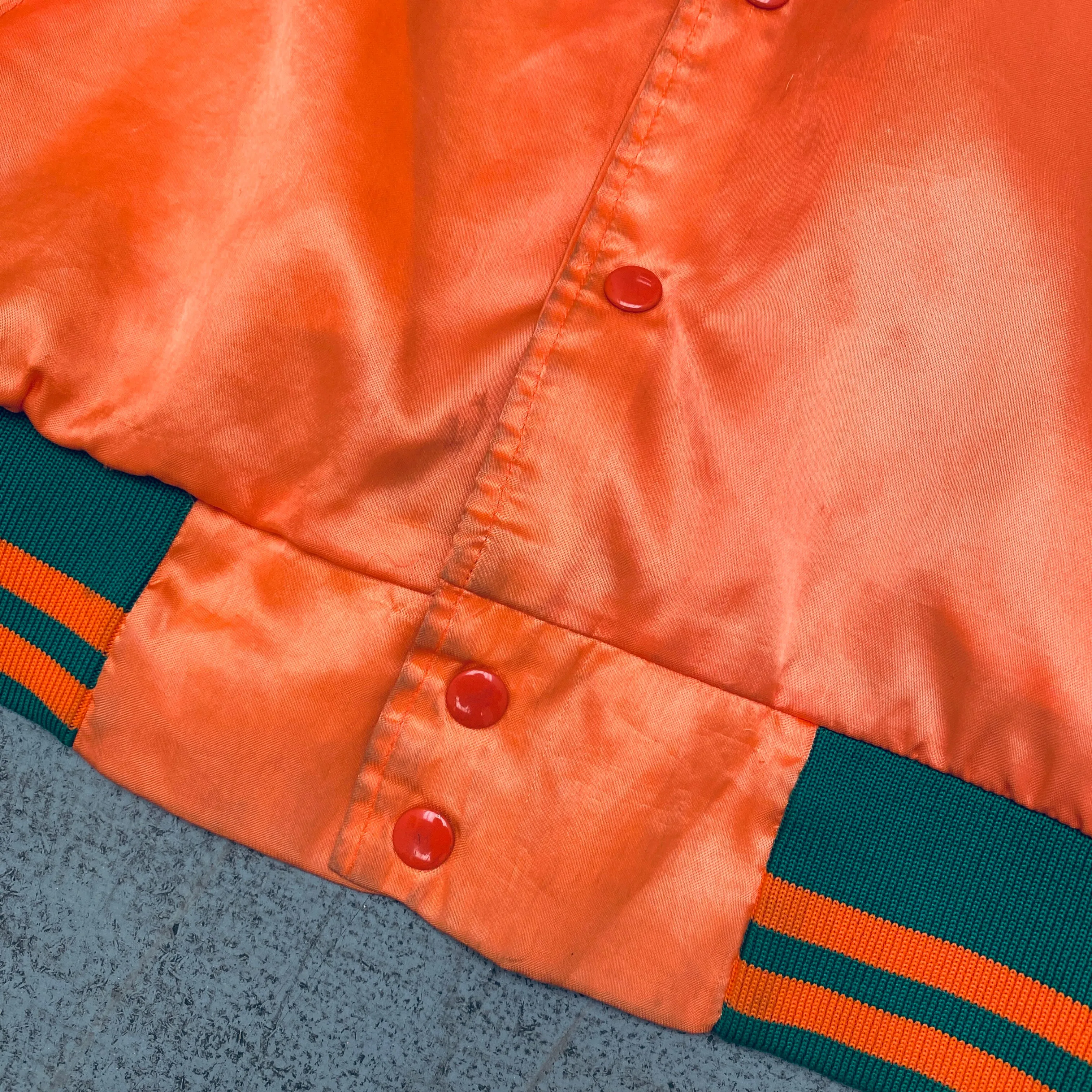 Miami Hurricanes: 1980's Satin Reverse Spellout Bomber Jacket (M)