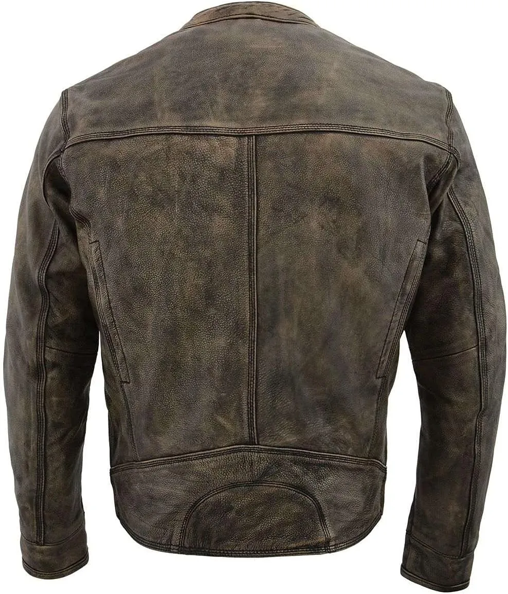 Milwaukee Leather MLM1550 Men's Vented Black-Beige Distressed Leather Scooter Style Motorcycle Jacket w/Liner
