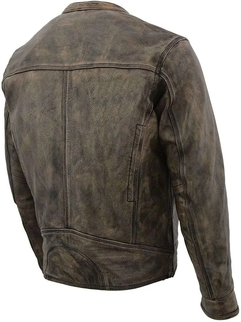 Milwaukee Leather MLM1550 Men's Vented Black-Beige Distressed Leather Scooter Style Motorcycle Jacket w/Liner