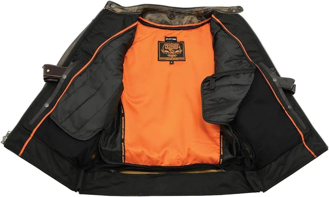 Milwaukee Leather MLM1550 Men's Vented Black-Beige Distressed Leather Scooter Style Motorcycle Jacket w/Liner