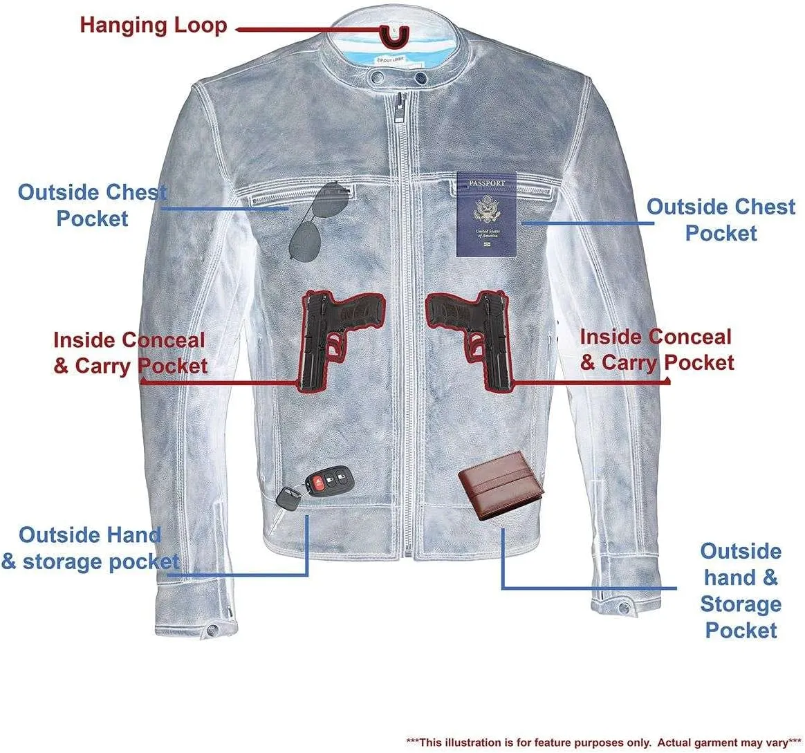 Milwaukee Leather MLM1550 Men's Vented Black-Beige Distressed Leather Scooter Style Motorcycle Jacket w/Liner