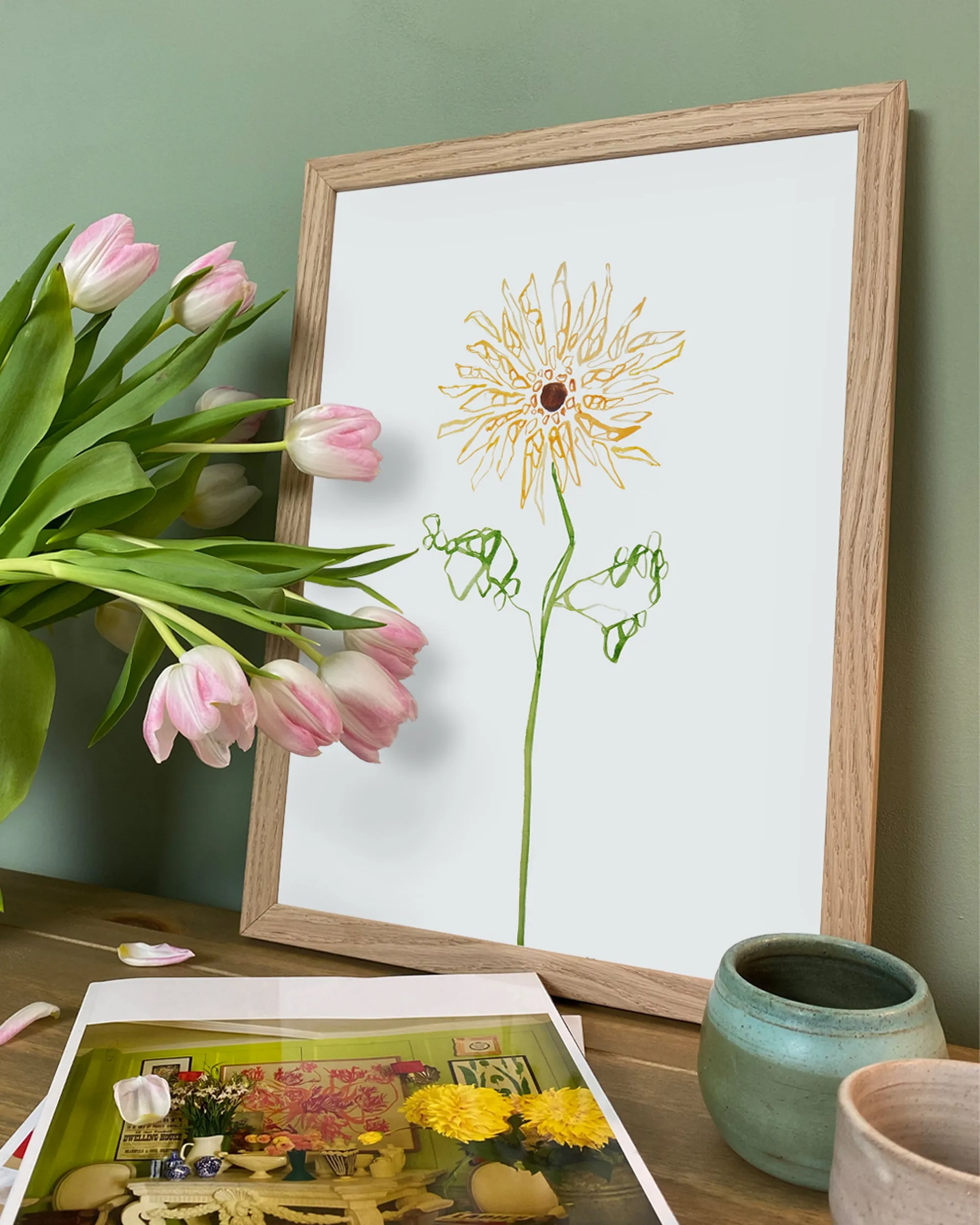 Minimal Sunflower Mosaic Wall Art Print