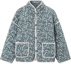 Muchpow Quilted Puffer Jacket for women Floral Printed Lightweight Cropped Button Down Outerwear with Pockets