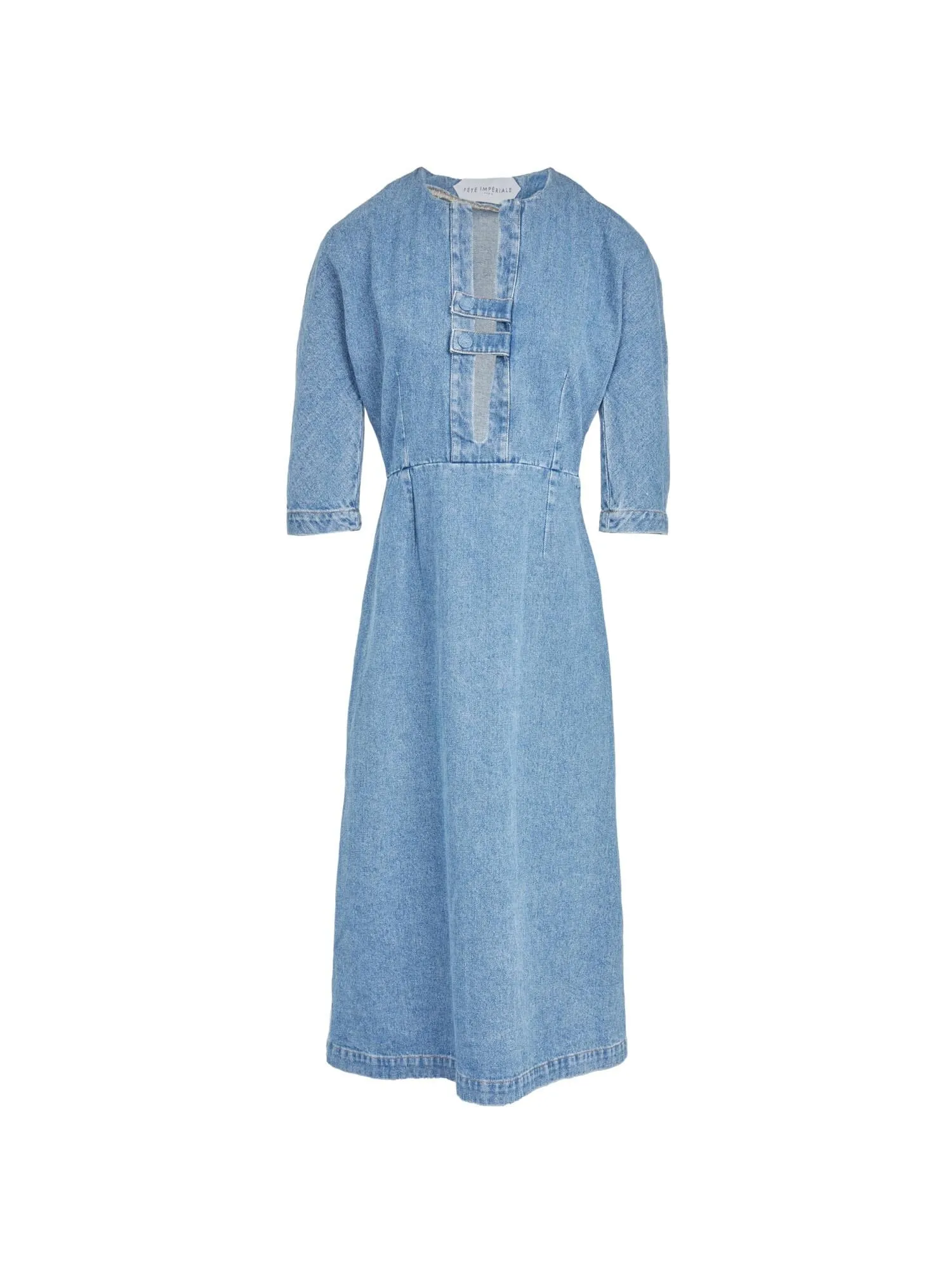 MUMTAZ - Robe midi à manches 3/4 en denim délavé Oeko-Tex Bleu
