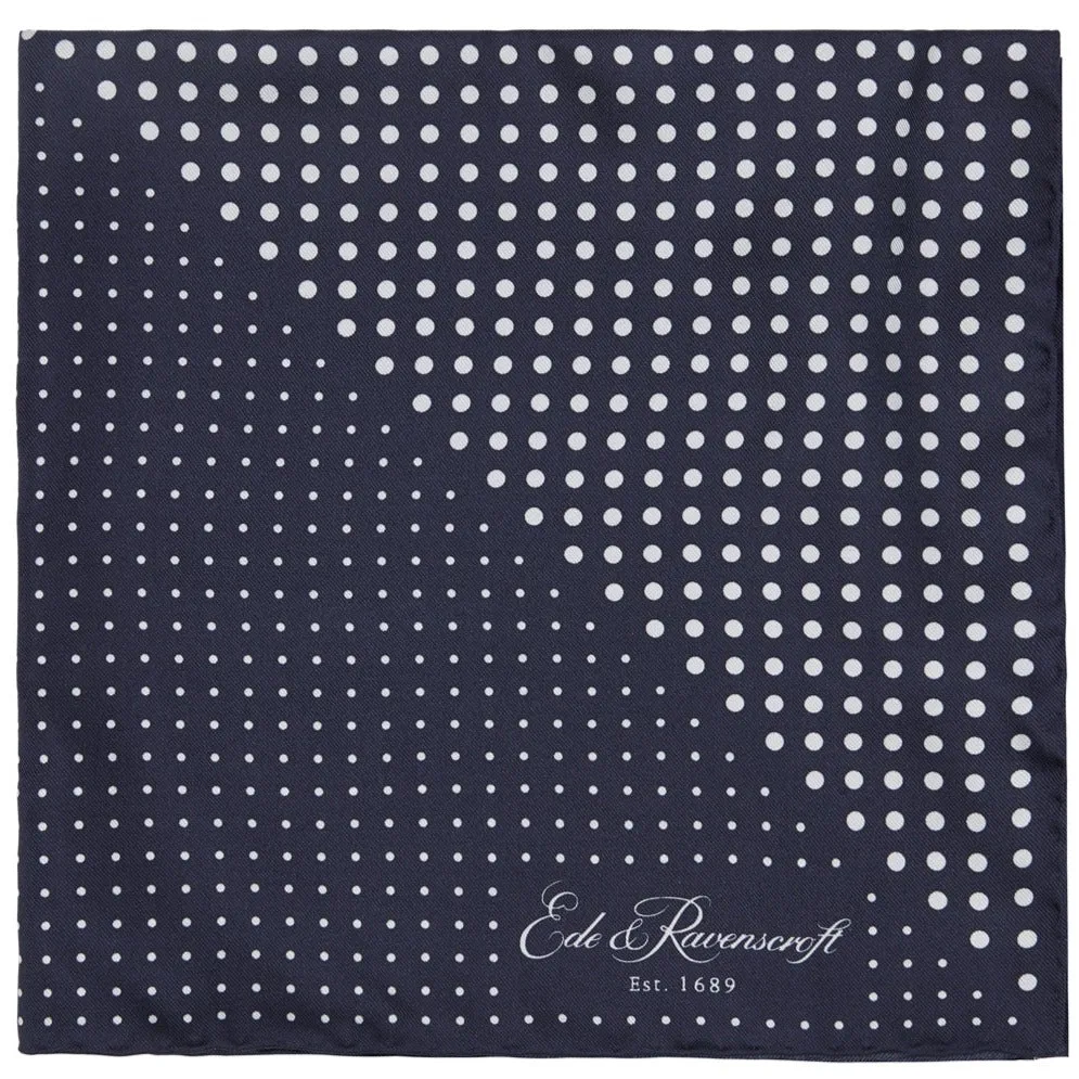 Navy and White Triangle Spot Printed Silk Pocket Square