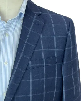 Navy Blue Windowpane Checked Jacket