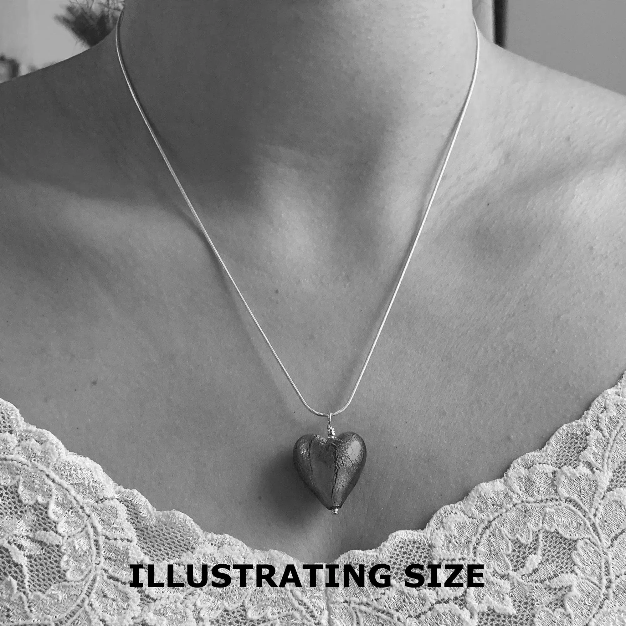 Necklace with dark blue (cobalt) Murano glass medium heart pendant on silver snake chain