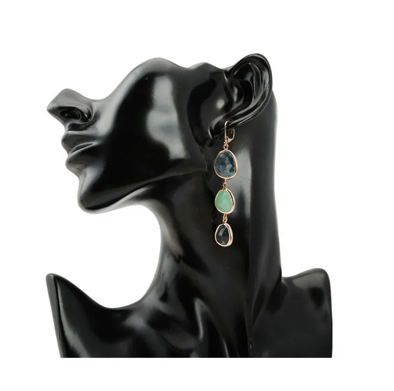 New Fashion Dangle Long Earrings Fashion Jewelry Charms Colorful Crystal Stone Long Drop Pink Earrings For Women