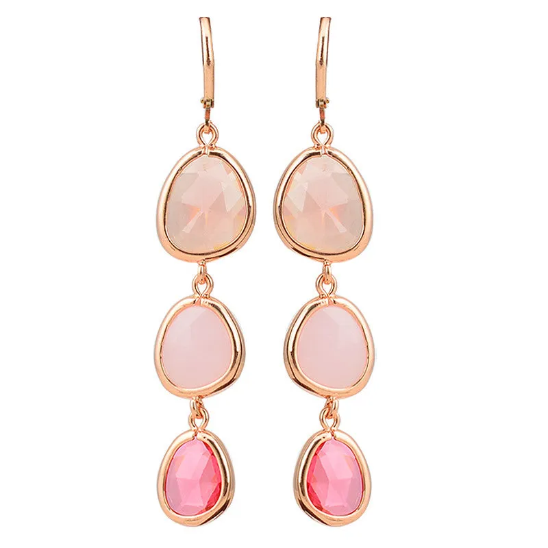New Fashion Dangle Long Earrings Fashion Jewelry Charms Colorful Crystal Stone Long Drop Pink Earrings For Women