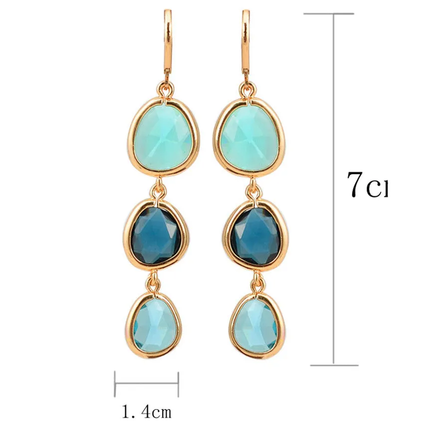 New Fashion Dangle Long Earrings Fashion Jewelry Charms Colorful Crystal Stone Long Drop Pink Earrings For Women