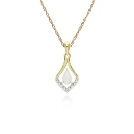 Opal Halskette, 9 Karat Gelbgold Rund Opal & Brillant Klassisch Blatt Anhänger an 45cm Kette