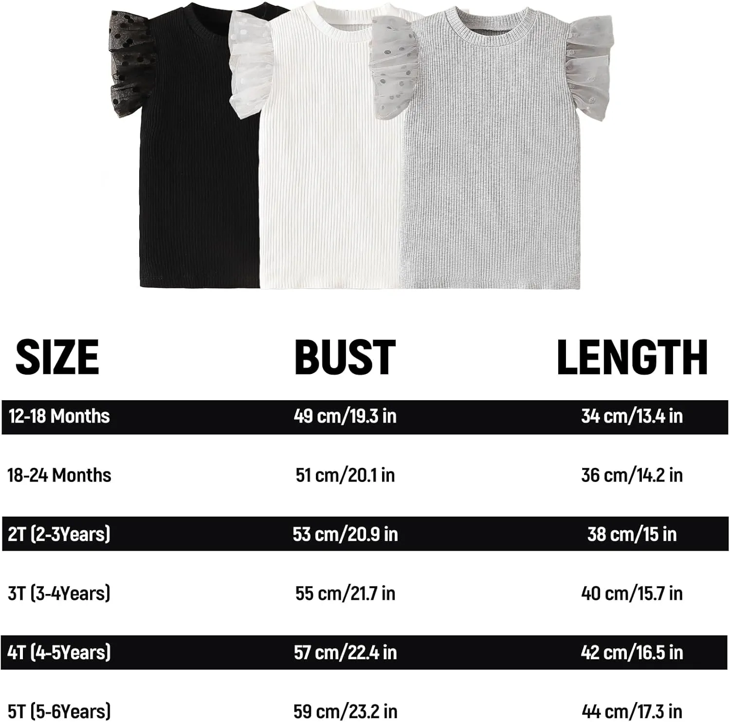 OPAWO Toddler Girl Shirts, Puff Dot Sleeve Baby Tee Shirt, Ribbed Short Sleeve T-Shirt, Solid Color Girls Tshirt Tops, 12M-7Y