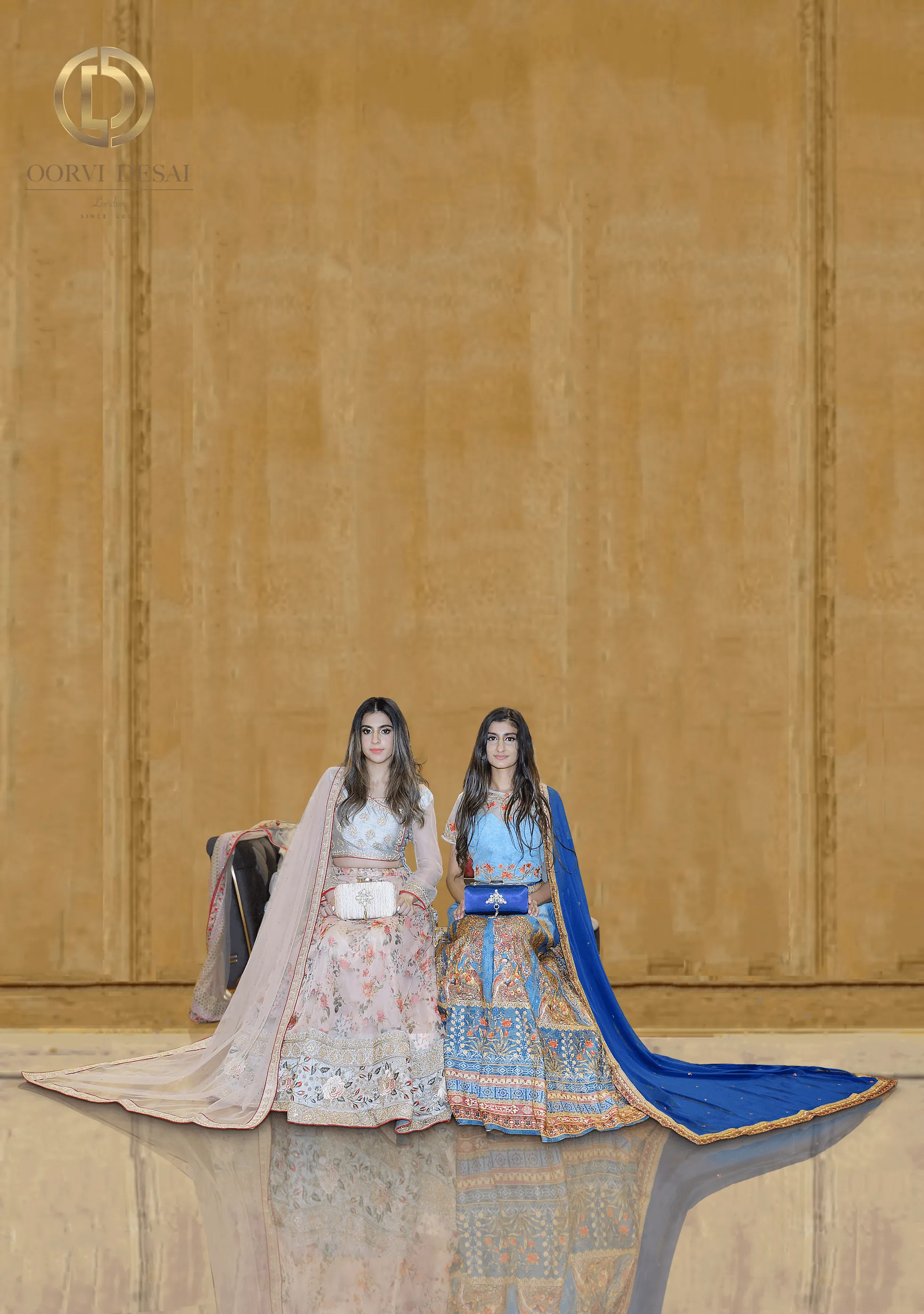 Peach Floral Printed Lehenga Set with Net Dupatta