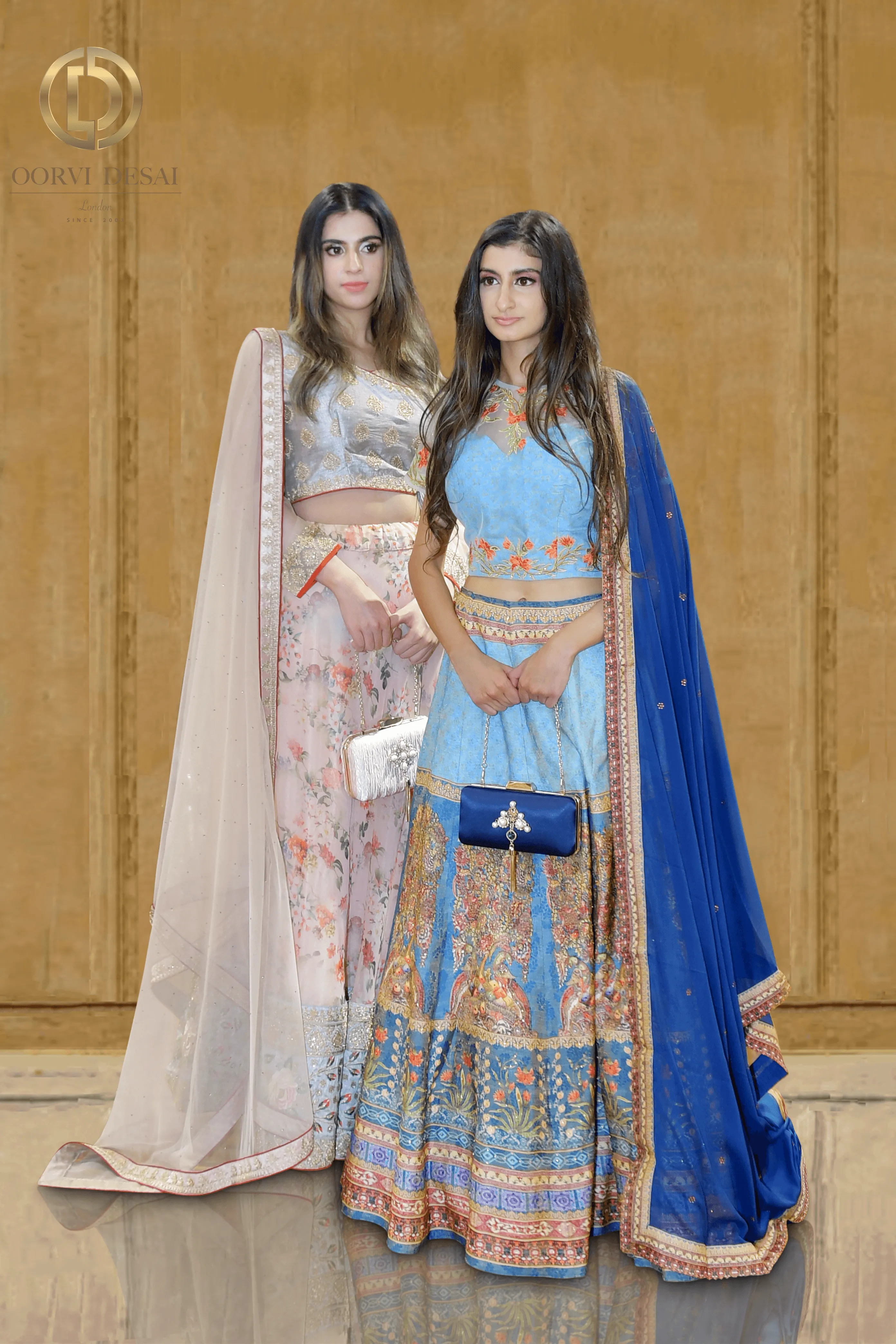 Peach Floral Printed Lehenga Set with Net Dupatta