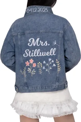 Personalized Embroidered Womens Jean Jackets Custom Bride Denim Jacket Wedding Anniversary Birthday Party Coat