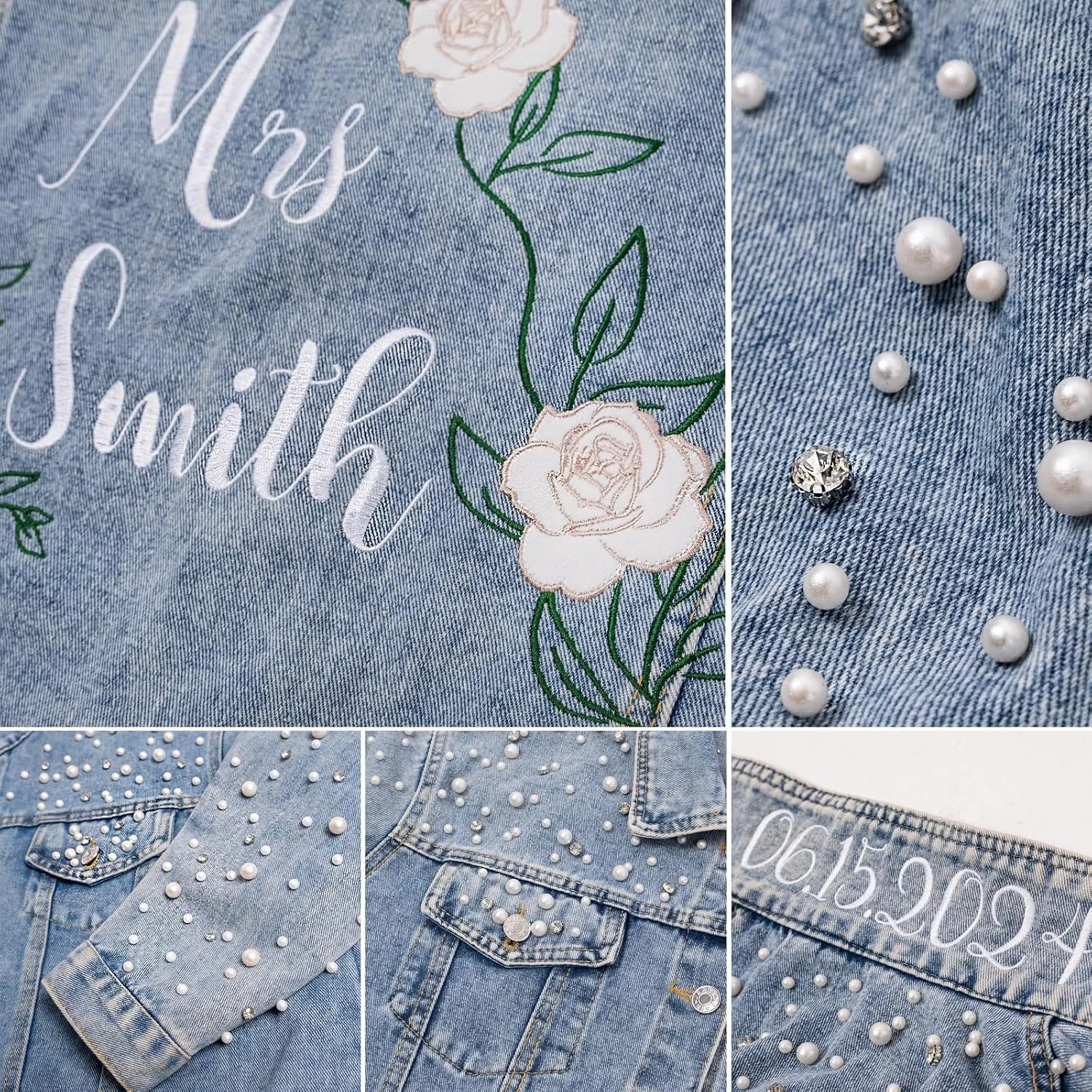 Personalized Embroidered Womens Jean Jackets Custom Bride Denim Jacket Wedding Anniversary Birthday Party Coat