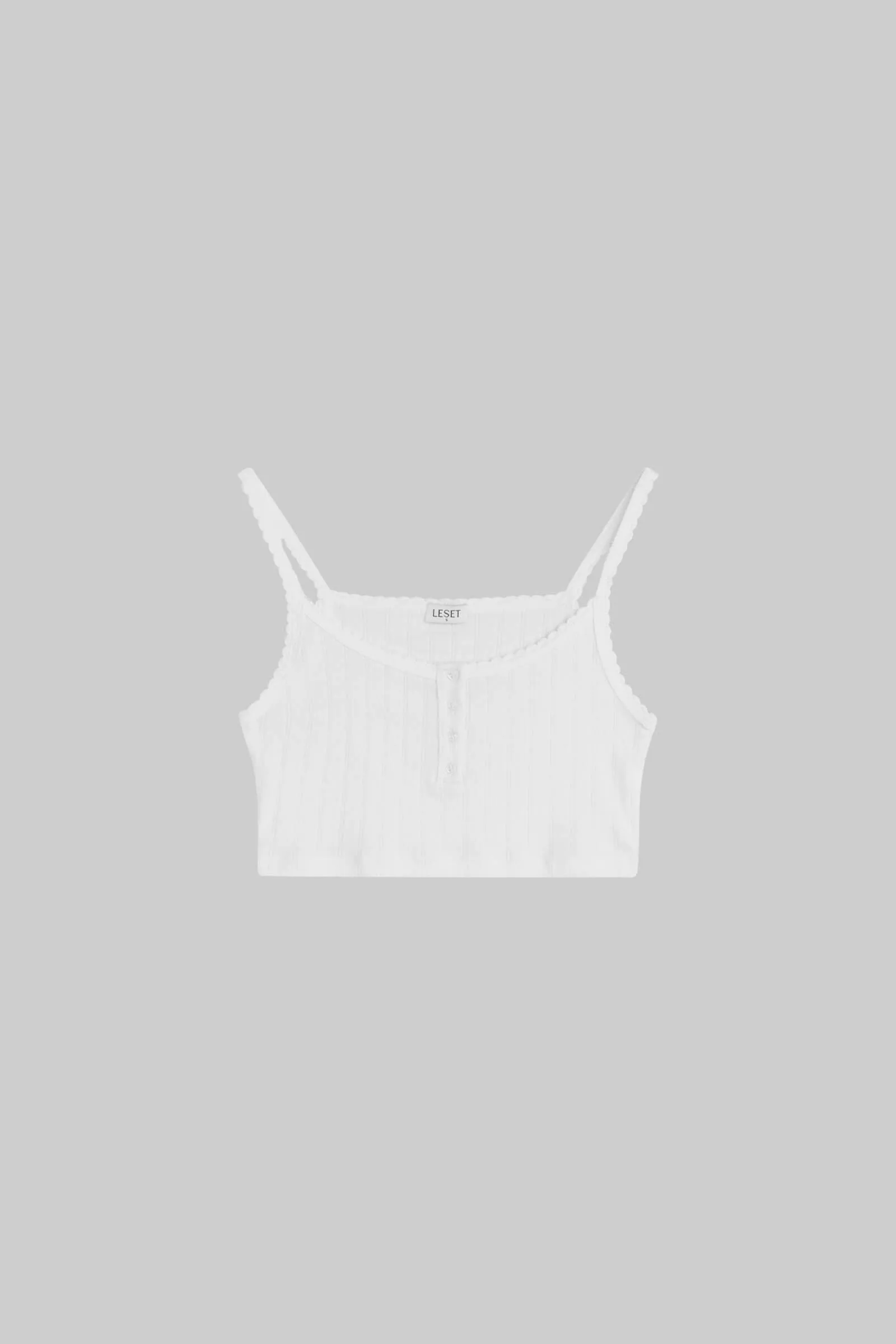 Pointelle Crop Button Scoop Neck Tank