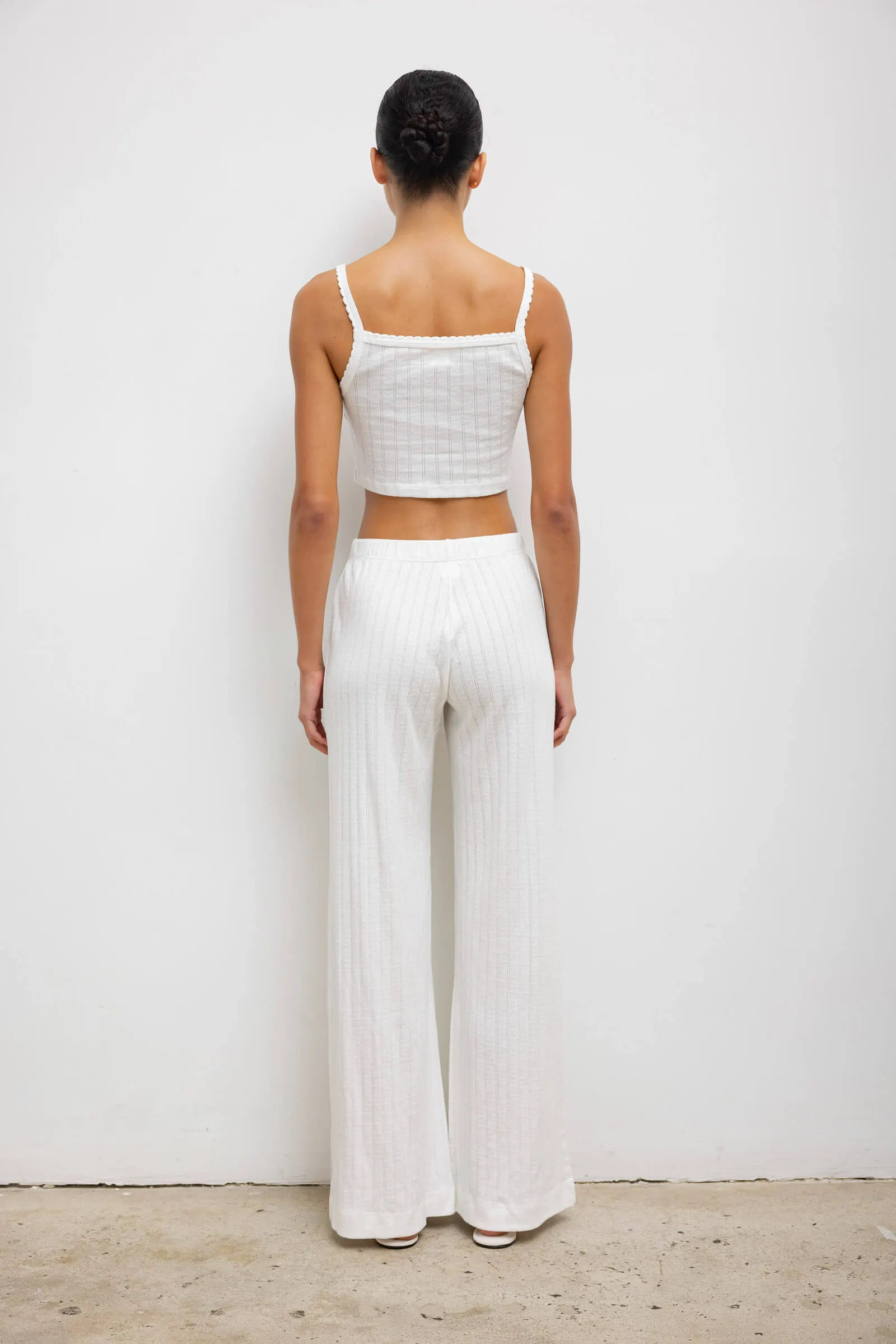 Pointelle Crop Button Scoop Neck Tank