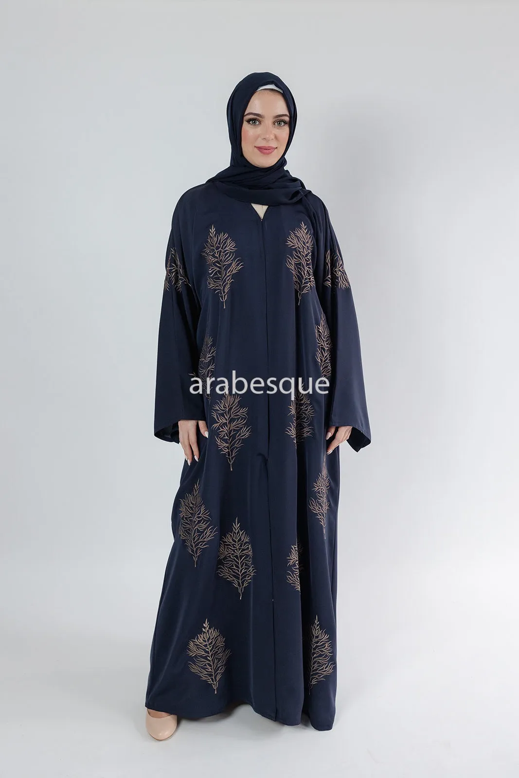 Premium Leaf Embroidered Open Abaya