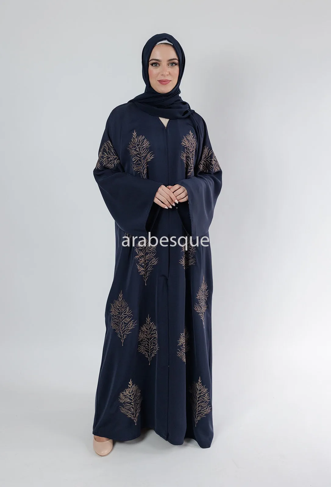 Premium Leaf Embroidered Open Abaya