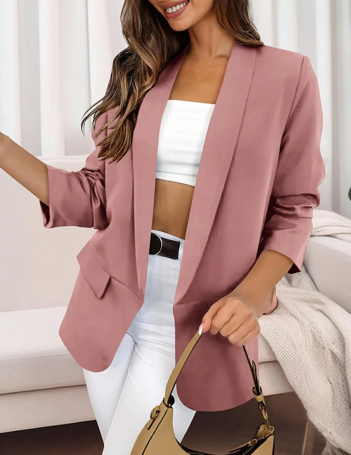 PRETTYGARDEN Womens Casual Blazer 2025 Spring Fall Fashion Long Sleeve Open Front Work Office Suit Jackets
