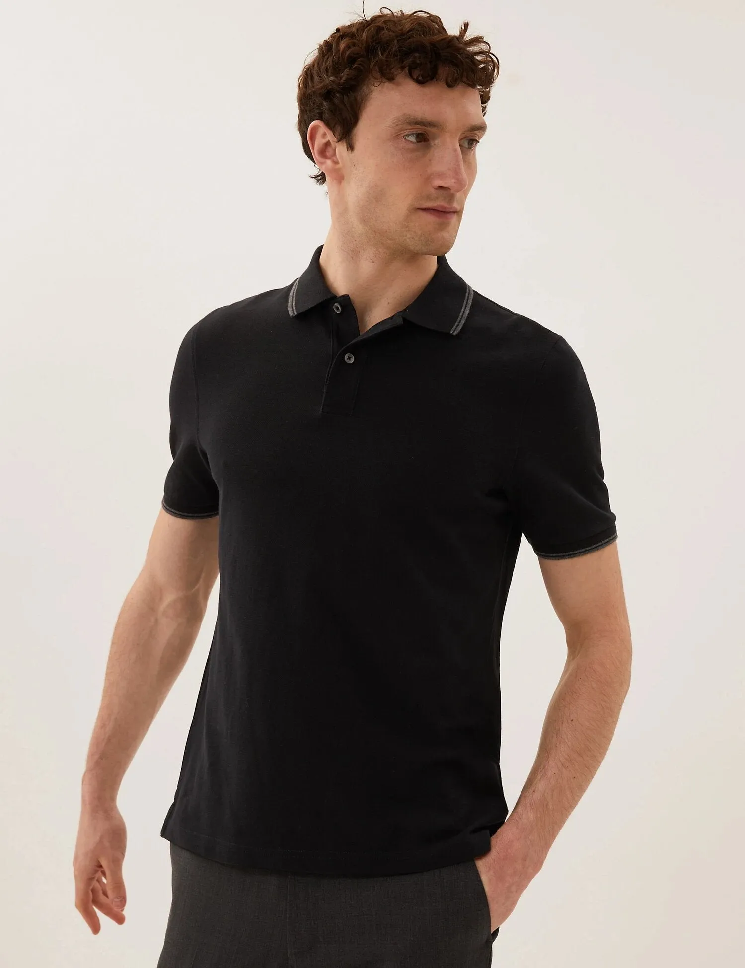 Pure Cotton Tipped Pique Polo Shirt