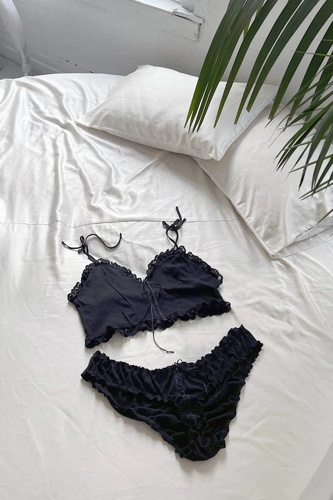 RETIRING 12/31 Tether Lace Up Bloomer Panty Rib Knit Jersey (Black or Oat)