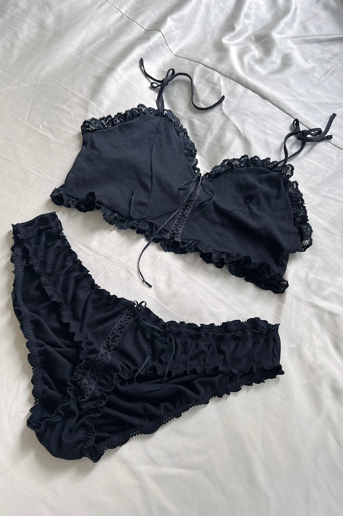 RETIRING 12/31 Tether Lace Up Bloomer Panty Rib Knit Jersey (Black or Oat)