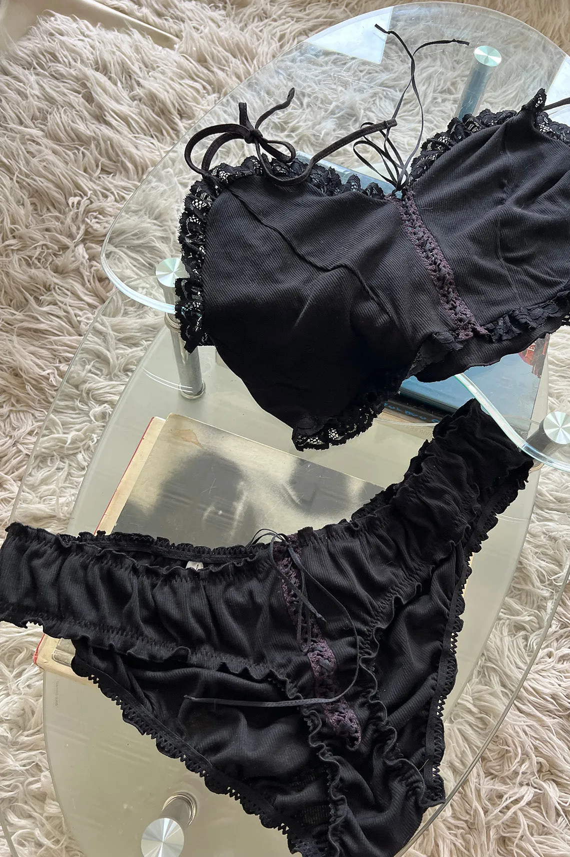 RETIRING 12/31 Tether Lace Up Bloomer Panty Rib Knit Jersey (Black or Oat)