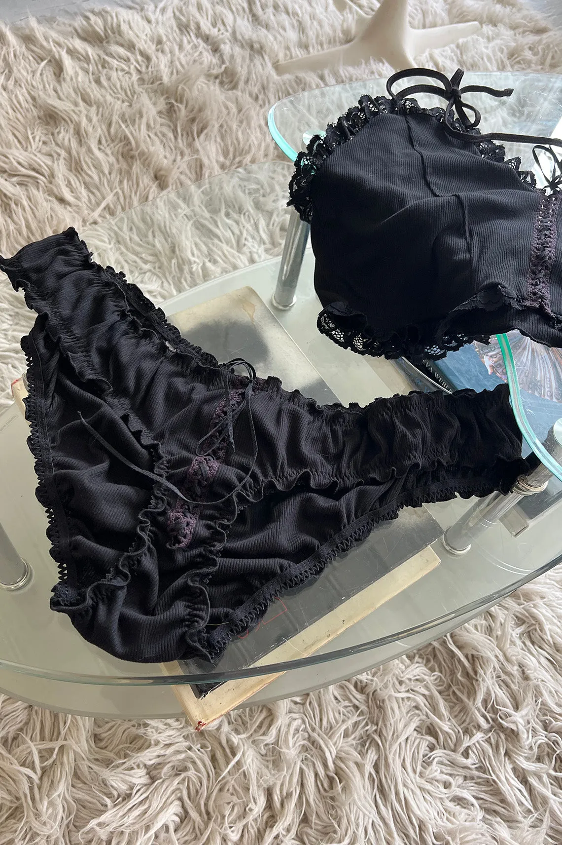 RETIRING 12/31 Tether Lace Up Bloomer Panty Rib Knit Jersey (Black or Oat)